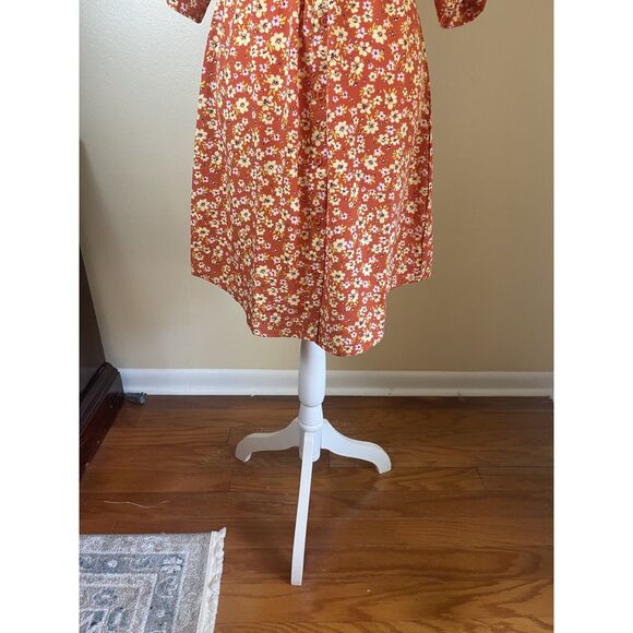 NWT Millenium Womens Mini Floral Midi Shirt Dress M Brown Retro 70s Work Casual - Picture 10 of 16